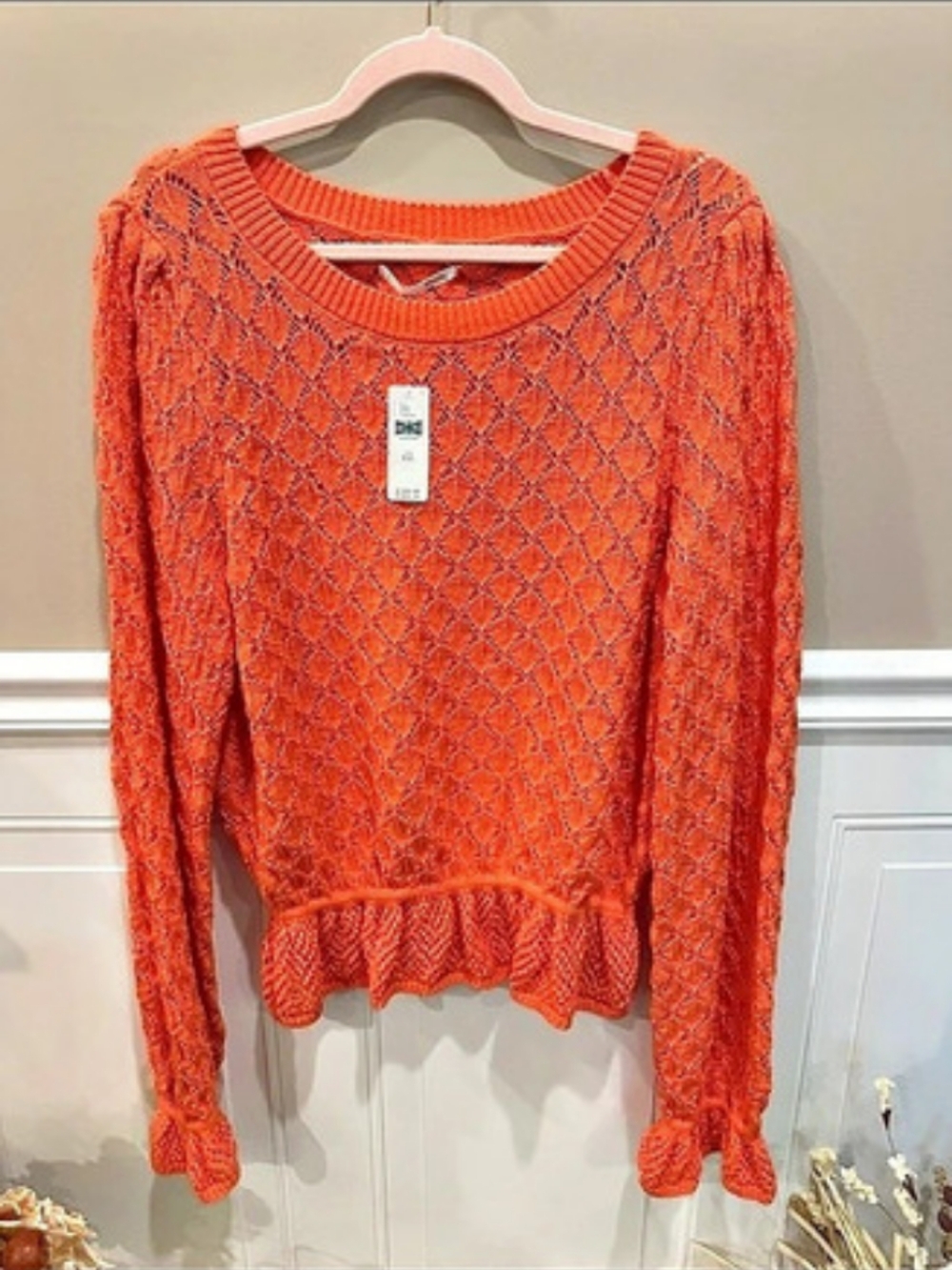 Antropoligie Orange Textured Crew Neck Sweater